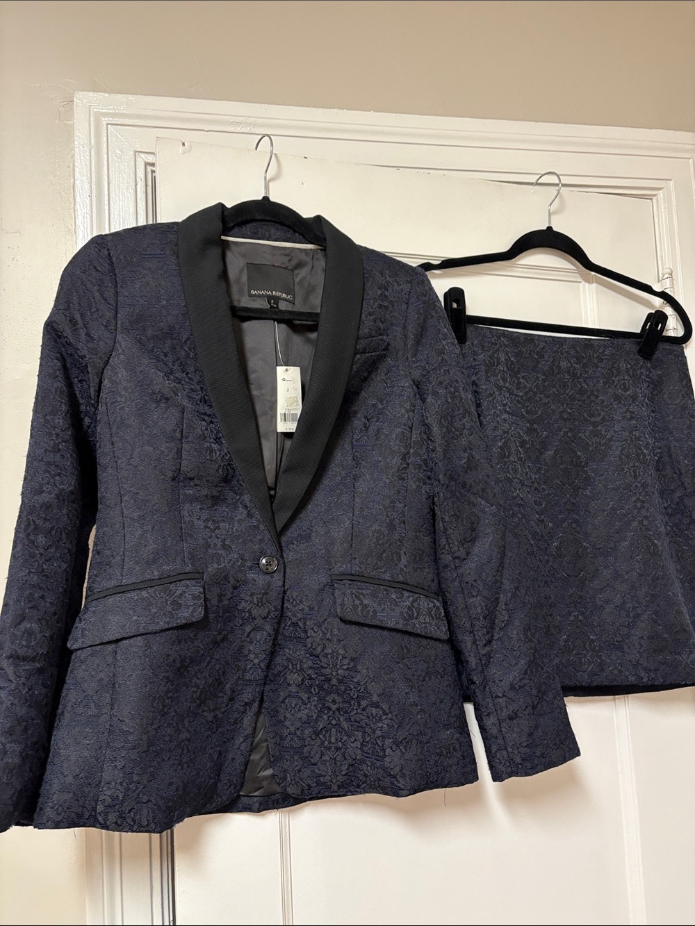 Banana Republic Dark Blue Floral Jacquard Blazer & Skirt Set